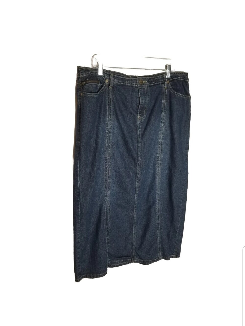 Cato Maxi Jean Skirt Women's 16W Blue Denim A-Line Zip Back Coin Pockets
